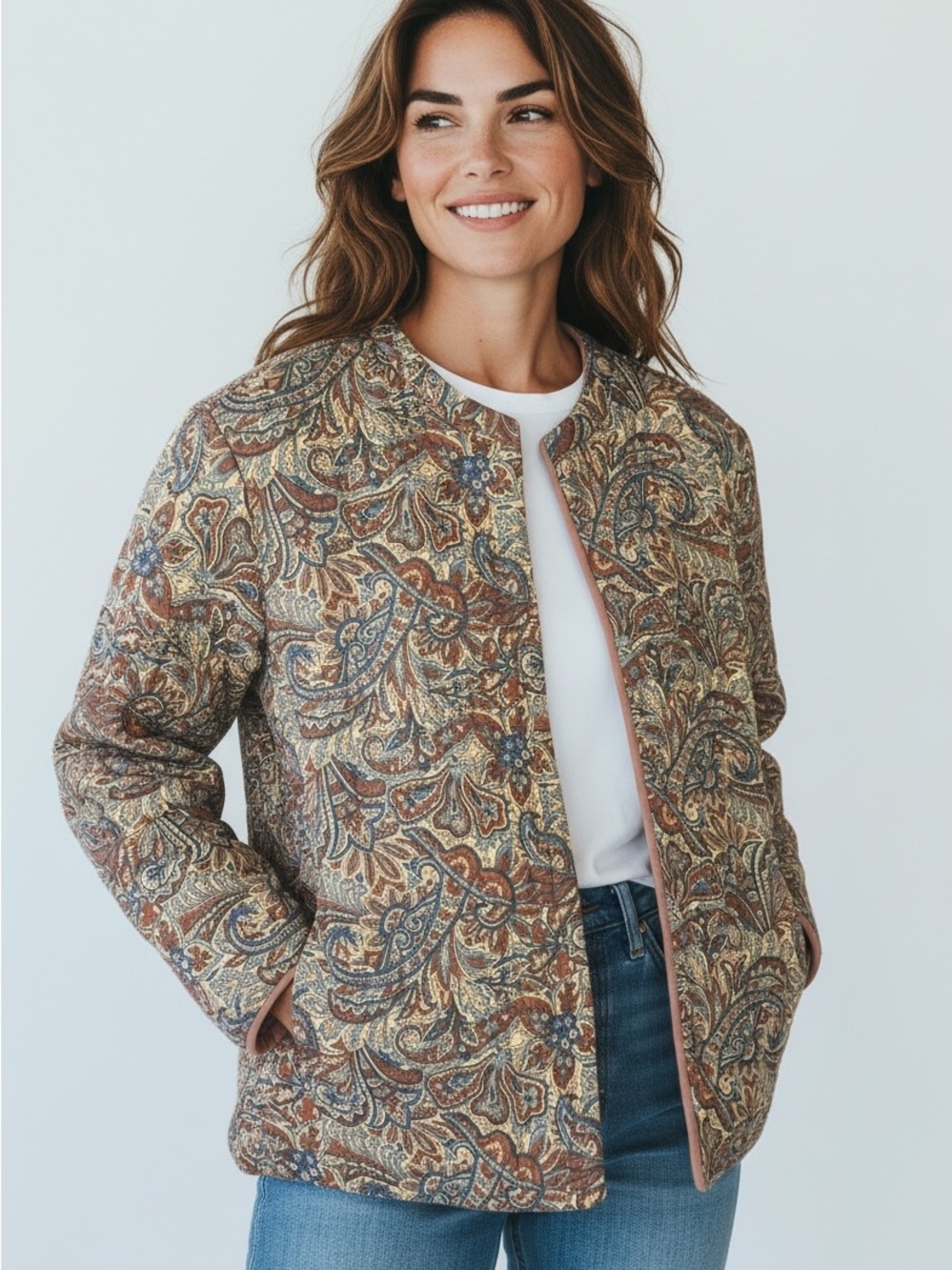 Chadwicks Reversible Paisley Quilted Jacket - Brown Multi